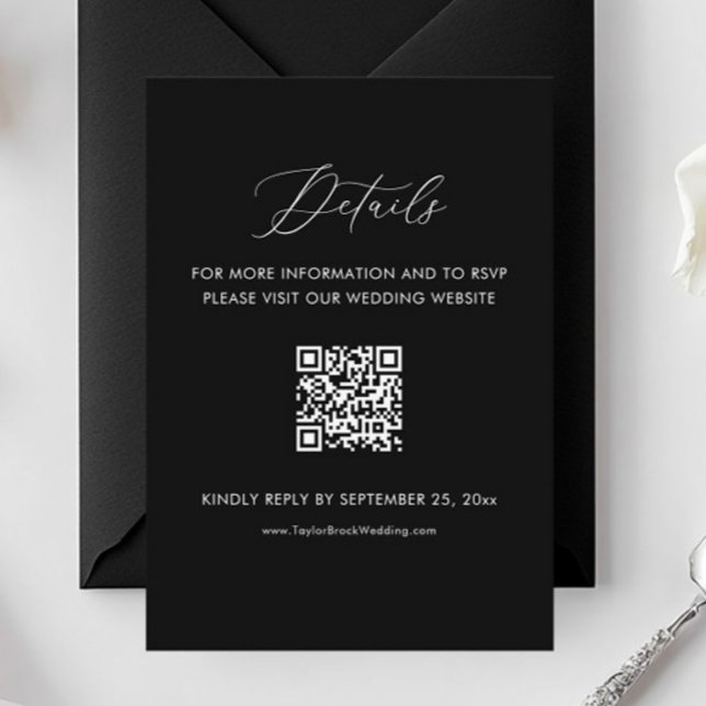 Black Wedding Details Website Qr Code Enclosure Card (Creator Uploaded)