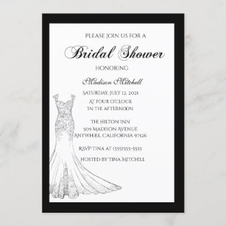 Black Wedding Dress Bridal Shower Invitation