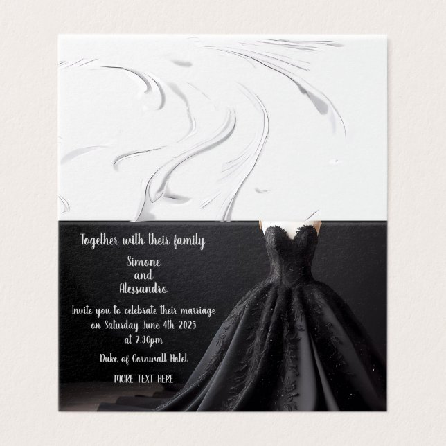 Black Wedding Dress Invitation (Outside Unfolded)