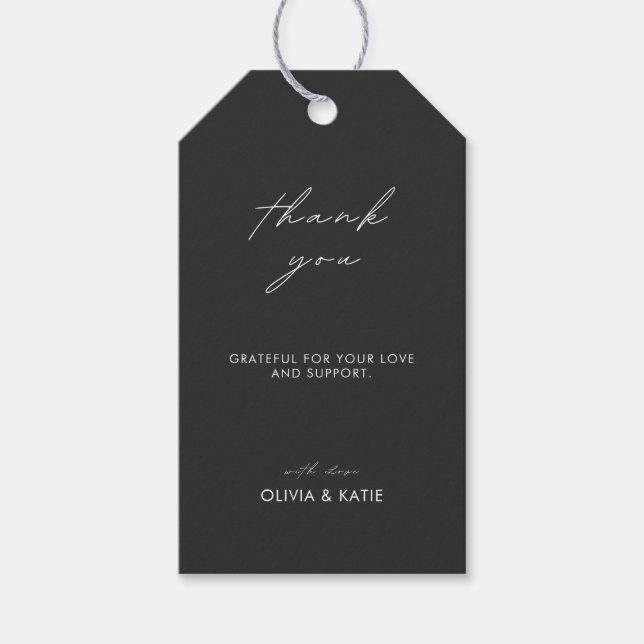 Black Wedding Favour Tag Template, (Front)