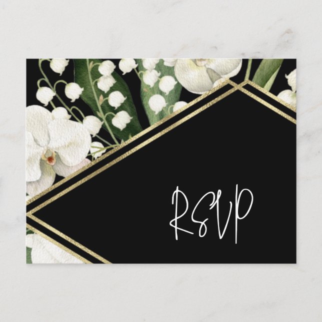 Black wedding floral Lily Invitation classics Postcard (Front)