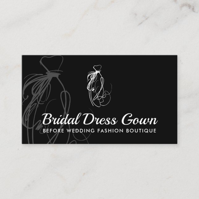 Black Wedding Gown Bridal Dress Business Card (Front)