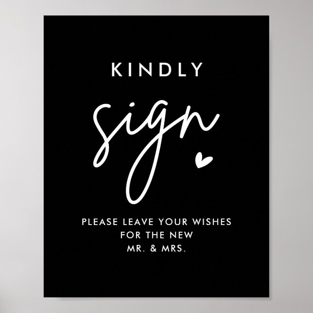 Black Wedding Guest Book Kindly Sign Poster (Front)