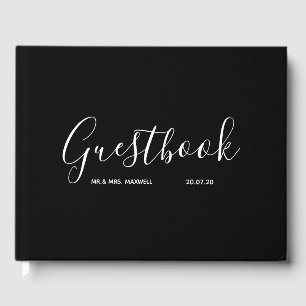 Black Wedding Guestbook   Simple Minimal Elegant