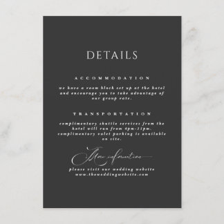 Black wedding information card simple typography