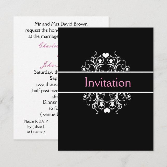 black wedding invitation (Front/Back)