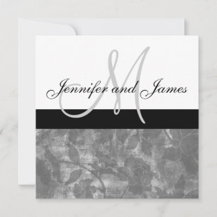 Black Wedding Invitation Monogram Names Floral