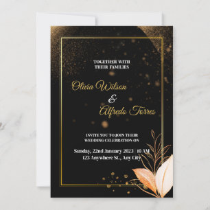 black wedding invitation with gold colours