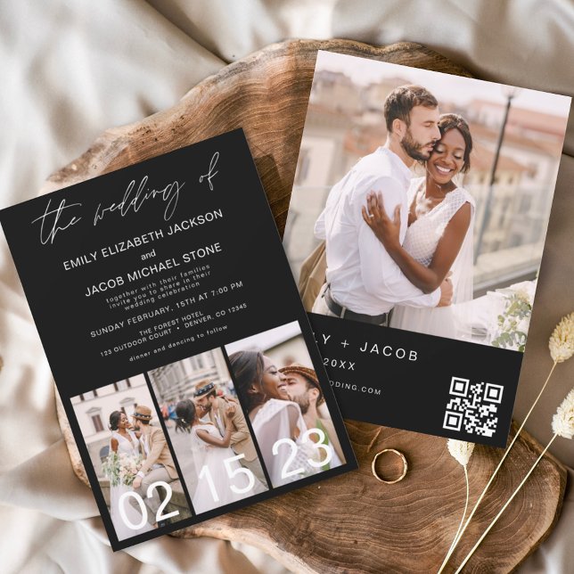 Black Wedding Minimalist QR code Invitation (Creator Uploaded)