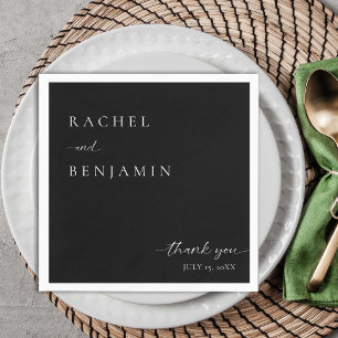Black Wedding Minimalist Script Thank you Elegant Napkin