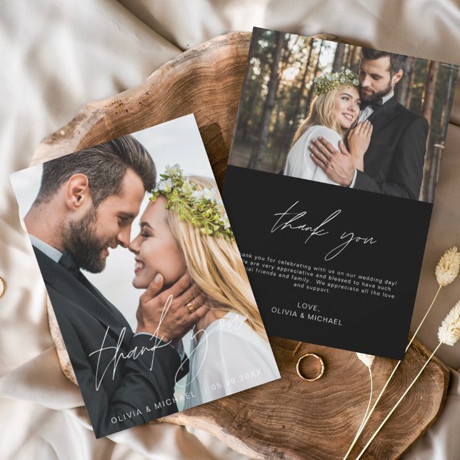 Black Wedding Minimalist Thank You Cards (Creator Uploaded)