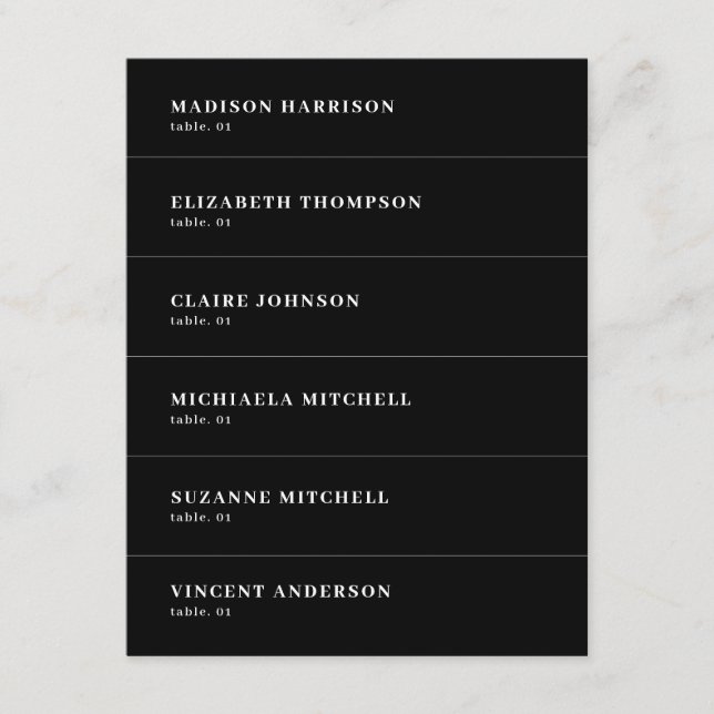 Black Wedding Name Place Card DIY (Front)