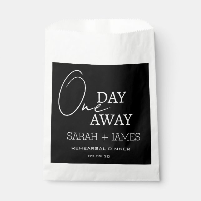 Black Wedding One Day Away Rehearsal Dinner Party Favour Bags (Front)