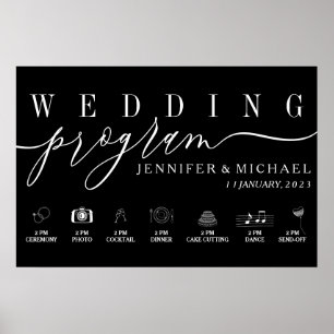 Black Wedding Program Custom Icons Timeline menu Poster