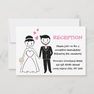 Black Wedding Reception - Cartoon Bride And Groom Invitation