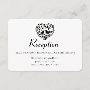 Black Wedding Reception Lovebirds Floral Heart Enclosure Card