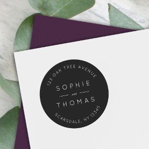 Black Wedding Return Address Modern Classic Round Sticker