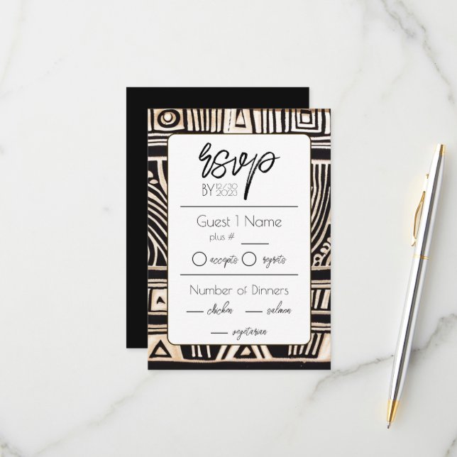 Black Wedding RSVP Card (Front/Back In Situ)