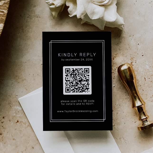 Black Wedding RSVP Card with QR Code / AVERY (Black Wedding RSVP Card with QR Code / AVERY)