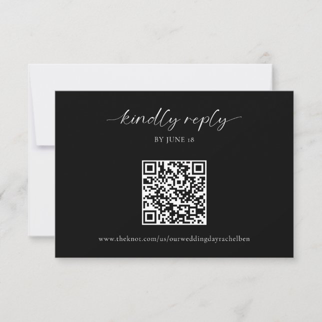 Black Wedding RSVP QR Code Minimalist Card (Front)