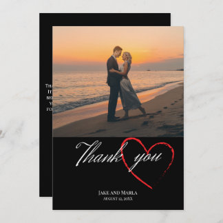 Black wedding simple 1 photo elegant script  thank you card