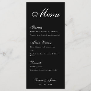 Black Wedding Simple White Script Calligraphy  Menu