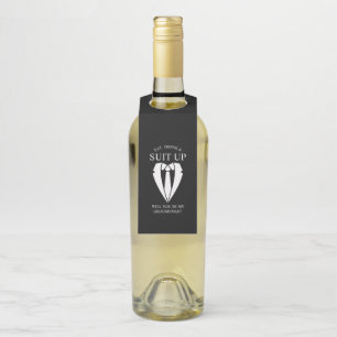 Black Wedding Suit and Tie Groomsman Proposal Bottle Tag