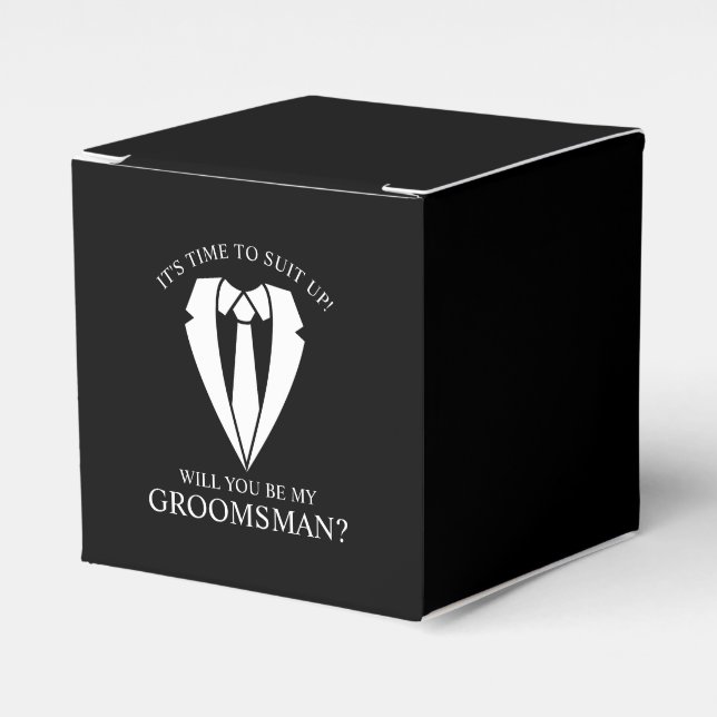 Black Wedding Suit and Tie Groomsman Proposal Favour Box (Front Side)
