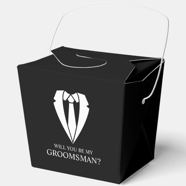 Black Wedding Suit and Tie Groomsman Proposal Favour Box (Front)