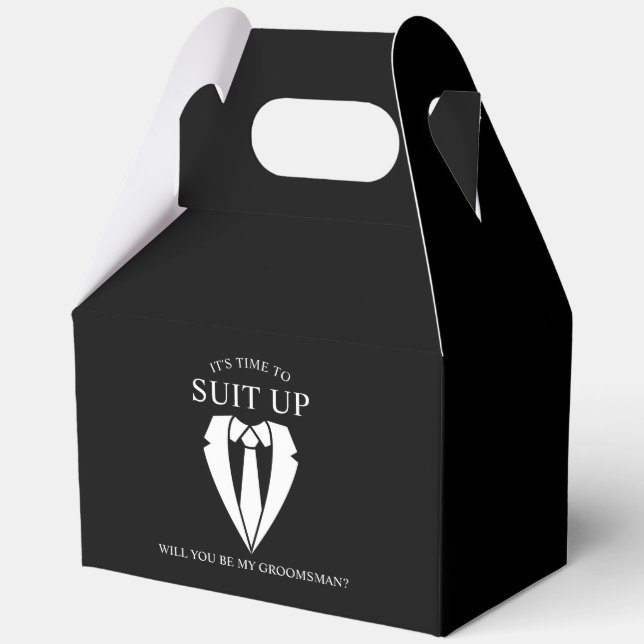 Black Wedding Suit and Tie Groomsman Proposal Favour Box (Front)