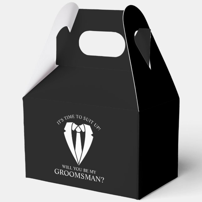 Black Wedding Suit and Tie Groomsman Proposal Favour Box (Front)