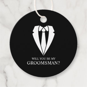 Black Wedding Suit and Tie Groomsman Proposal Favour Tags