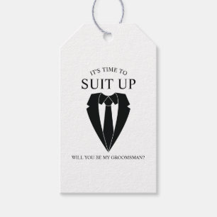 Black Wedding Suit and Tie Groomsman Proposal Gift Tags