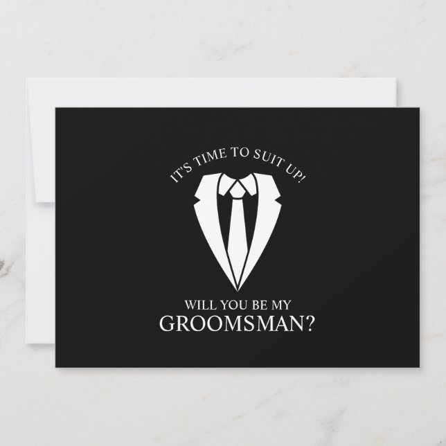 Black Wedding Suit and Tie Groomsman Proposal Invitation (Front)