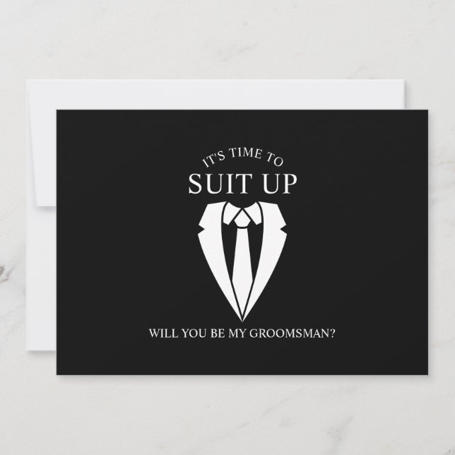 Black Wedding Suit and Tie Groomsman Proposal Invitation (Front)