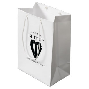 Black Wedding Suit and Tie Groomsman Proposal Medium Gift Bag
