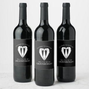 Black Wedding Suit and Tie Groomsman Proposal Wine Label