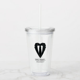 Black Wedding Suit and Tie Personalised Groomsmen Acrylic Tumbler