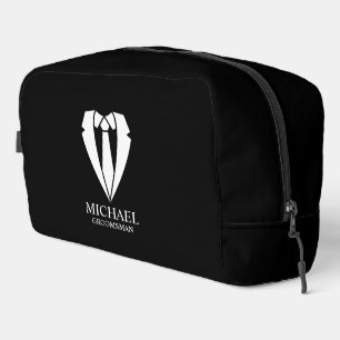 Black Wedding Suit and Tie Personalised Groomsmen Dopp Kit