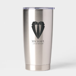 Black Wedding Suit and Tie Personalised Groomsmen Insulated Tumbler
