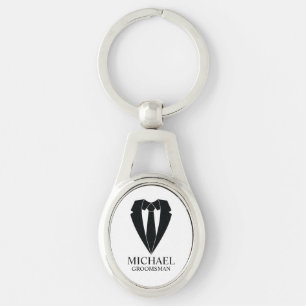 Black Wedding Suit and Tie Personalised Groomsmen Key Ring