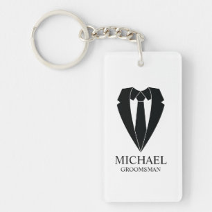 Black Wedding Suit and Tie Personalised Groomsmen Key Ring