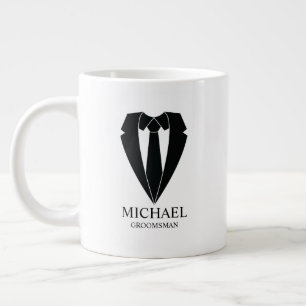 Black Wedding Suit and Tie Personalised Groomsmen Large Coffee Mug