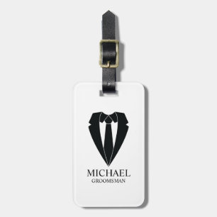 Black Wedding Suit and Tie Personalised Groomsmen Luggage Tag