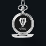 Black Wedding Suit and Tie Personalised Groomsmen Watch<br><div class="desc">Make Your Wedding Unforgettable – Add a personal touch with a custom groomsmen gift
featuring a suit and tie illustration with a personalised groomsman's name and title in a classic serif font.

 A perfect keepsake for your groomsmen,  best man,  father of the bride,  and more!</div>