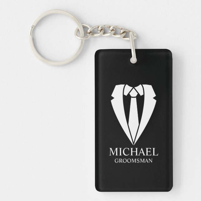 Black Wedding Suit Personalised Groomsmen Key Ring (Front)