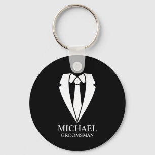 Black Wedding Suit Personalised Groomsmen Key Ring