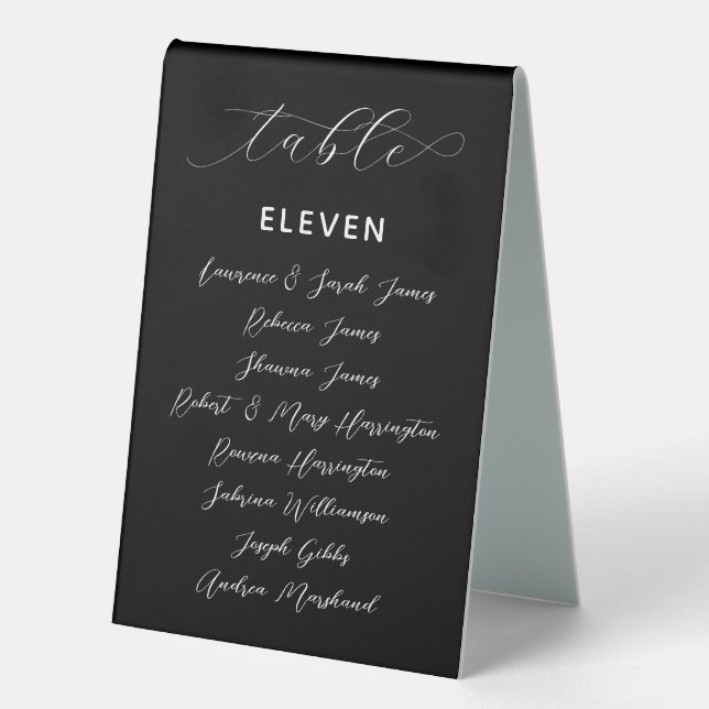 Black Wedding Table Number Guest List Seating (Front)