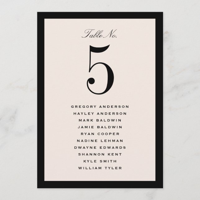 Black Wedding Table Seating Chart Card (Front)