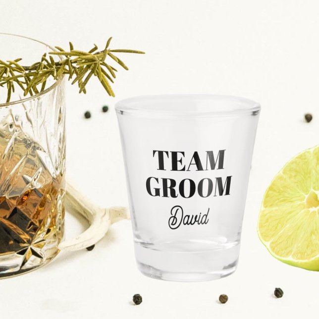 Black Wedding Team Groom Personalised Shot Glass (In Situ)